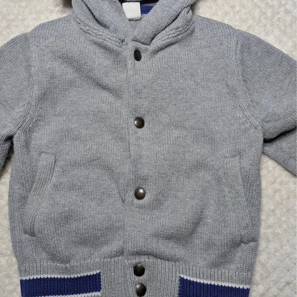 Baby GAP Toddler Hooded‎ Sweater Grey Blue Button Front 2T